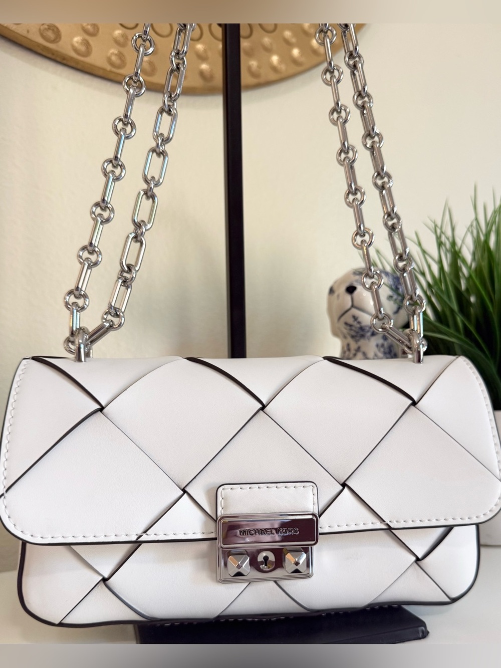 Michael Kors Tribeca Convertible Shoulder
Bag in Optic White